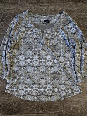 Y2K Vibes Erika Gray Patterned Top w/ Rhinestone Accents.